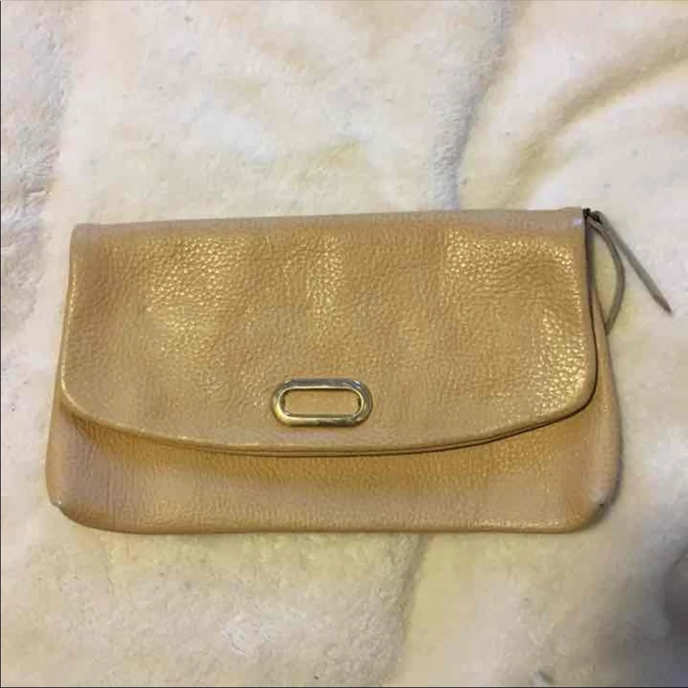 Leather Wristlet Clutch in Tan